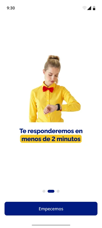 Slide de valor 2 — la promesa de tiempo: "Te responderemos en menos de 2 minutos"