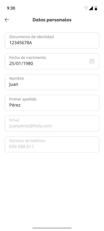 Mi perfil — la identidad compartida entre web y app, con los mismos componentes de input y validación