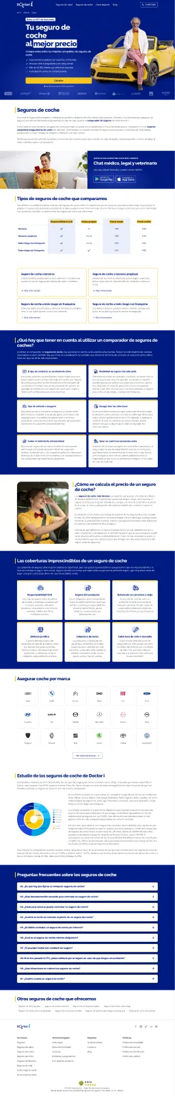 Landing de Seguros de Coche — comparativa de Terceros vs. Todo riesgo, selector de marca