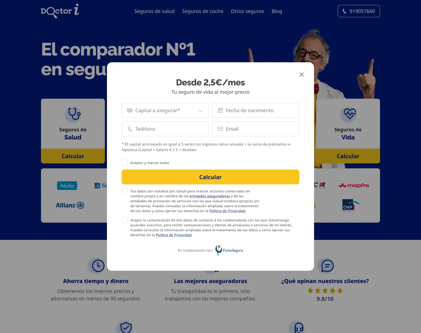 Modal de captación de lead sobre el home — mismo patrón de formulario corto, pensado para reutilizarse en cualquier vertical