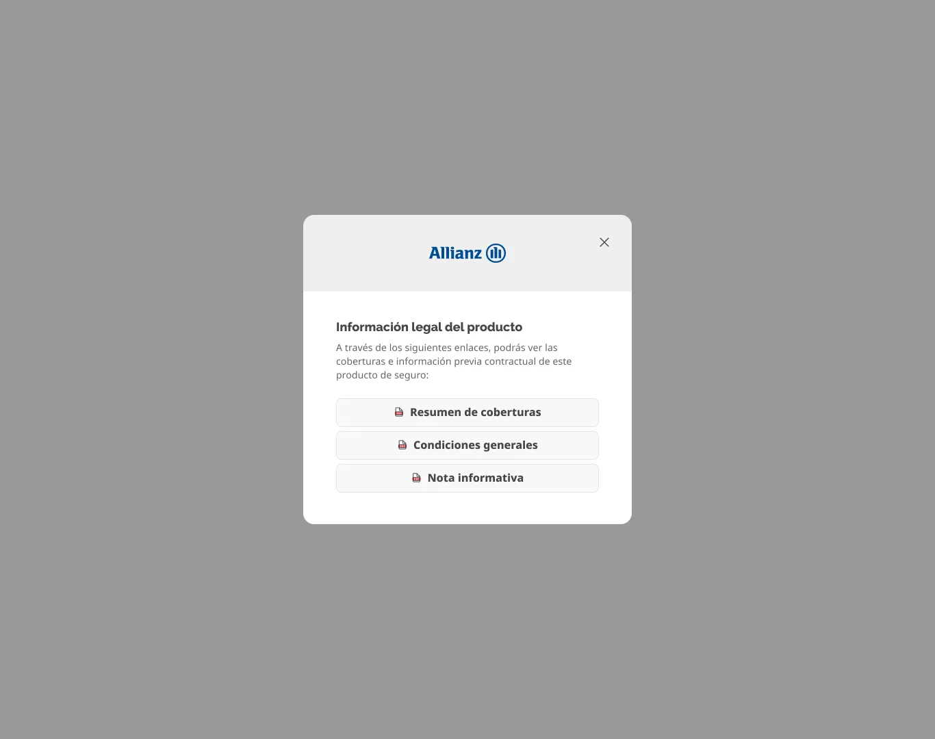 Modal de información legal por aseguradora — mismo componente, distinta compañía