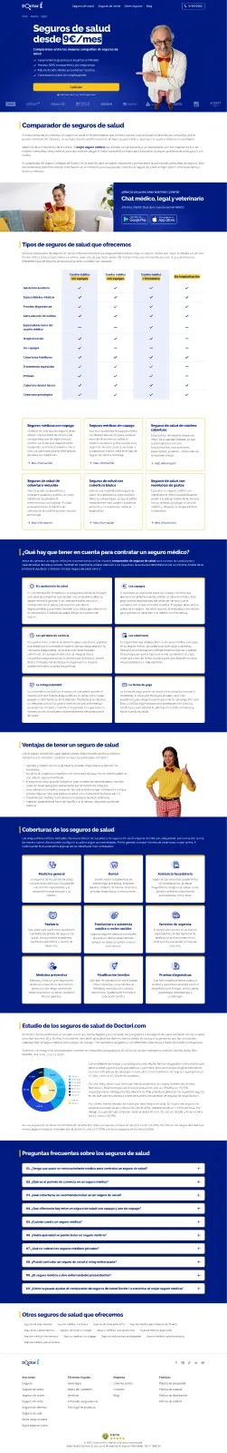 Landing de Seguros de Salud — tabla comparativa de cuadros médicos y coberturas