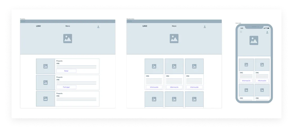 Wireframes — La estructura correcta se validó antes de diseñar un solo componente