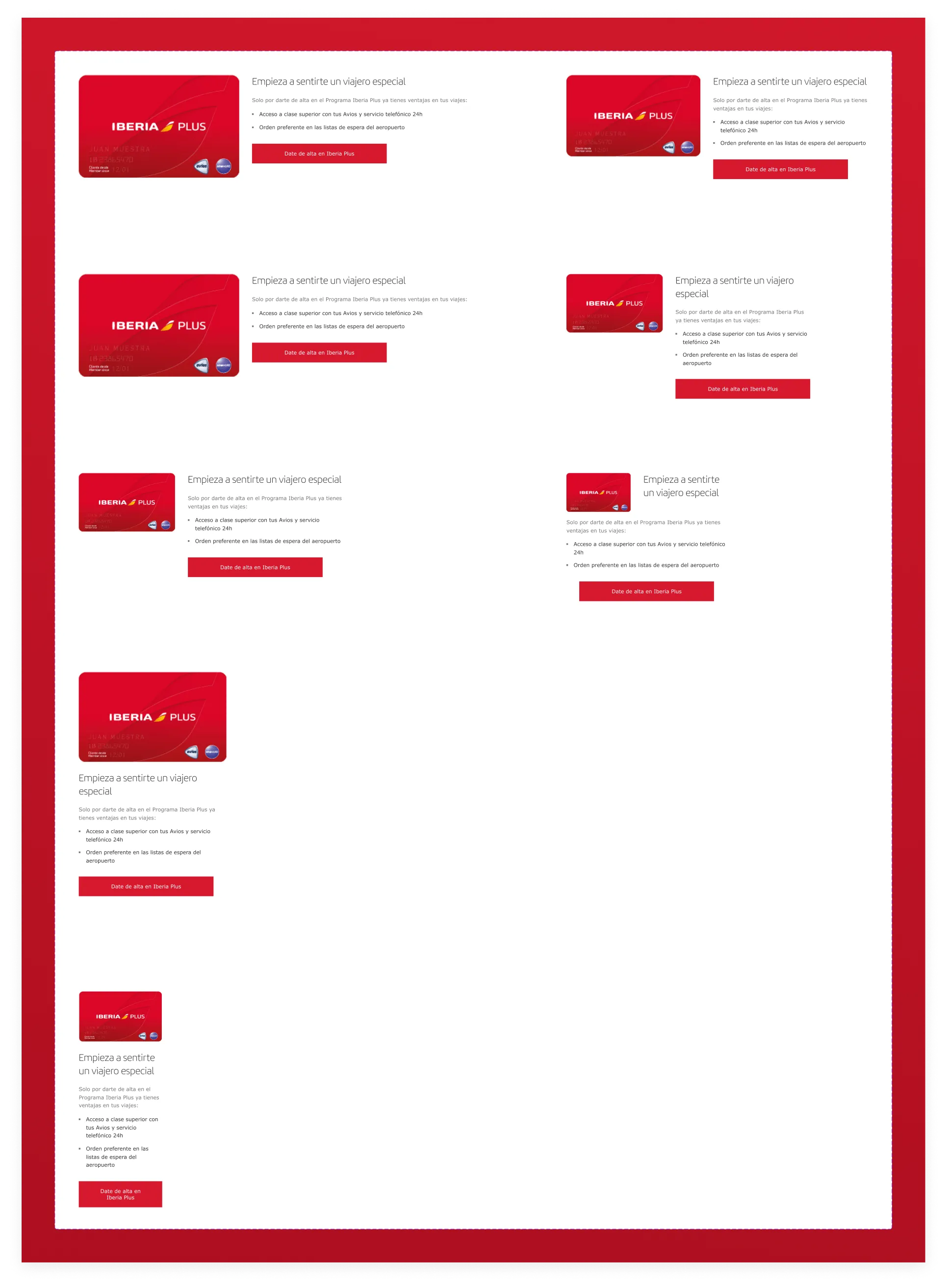Cards de fidelización: variantes completas con imagen, texto y CTA para captación