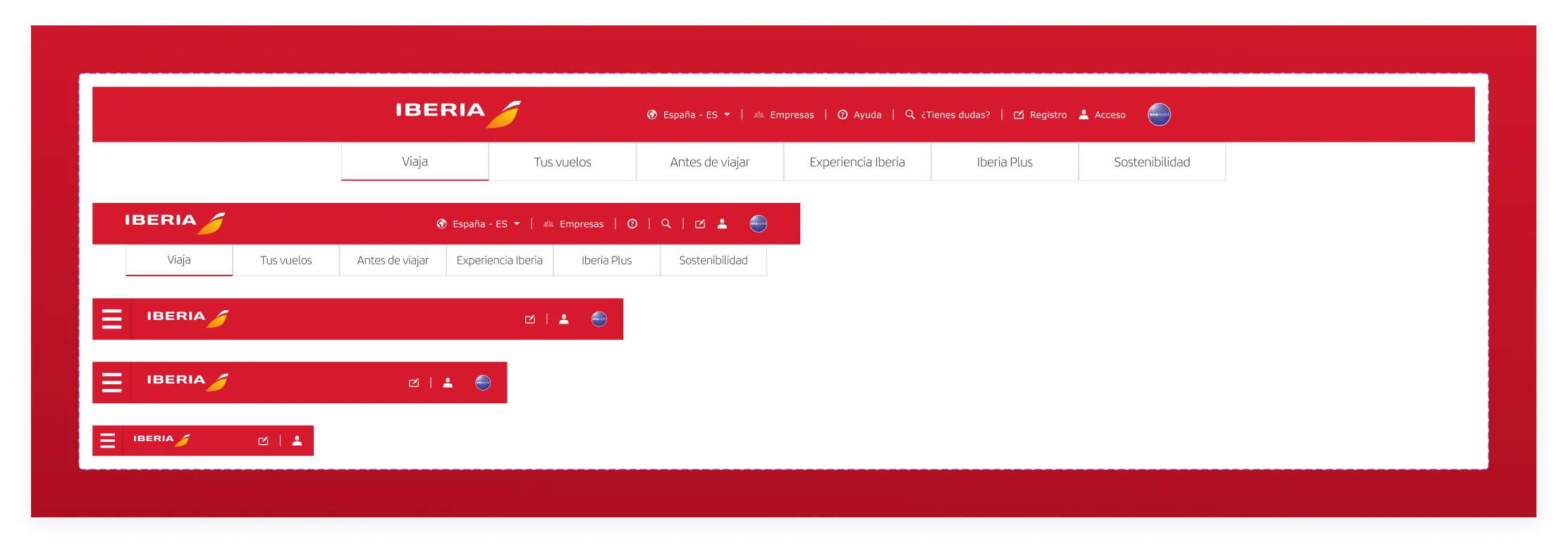 Header responsive: variantes desktop, tablet y mobile con navegación adaptativa