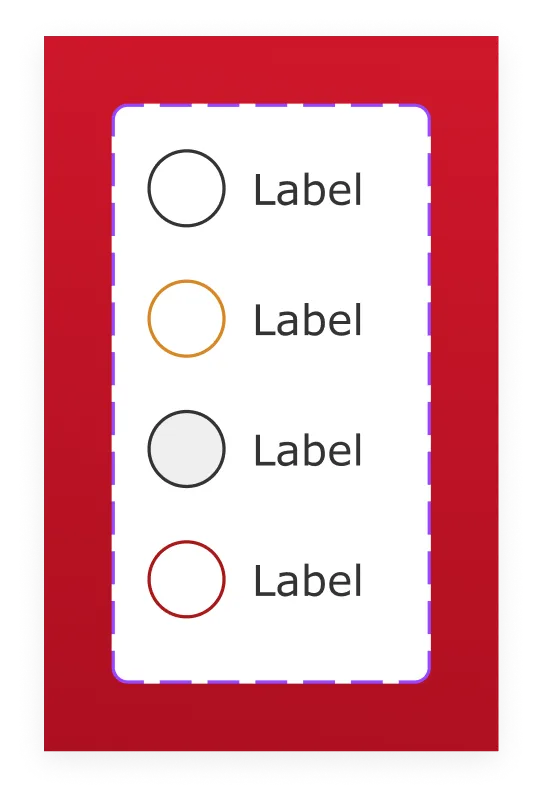 Radio buttons: variantes con estados (default, selected, hover, error)