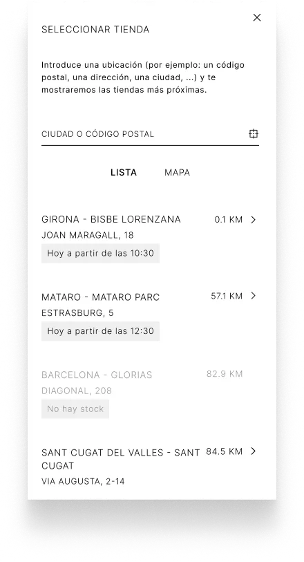 Tienda favorita preseleccionada con stock en tiempo real
