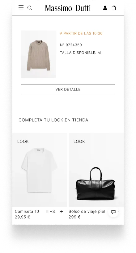 Cross-selling contextual — "Completa tu look en tienda" con stock real de la misma tienda