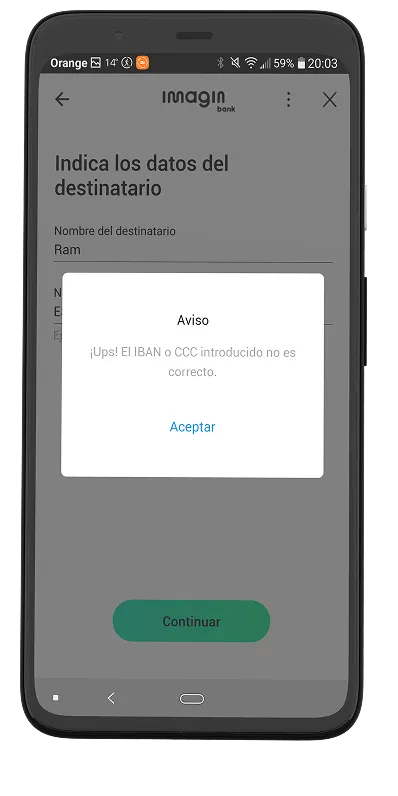 Error IBAN genérico sin validación en tiempo real ni guía de recuperación
