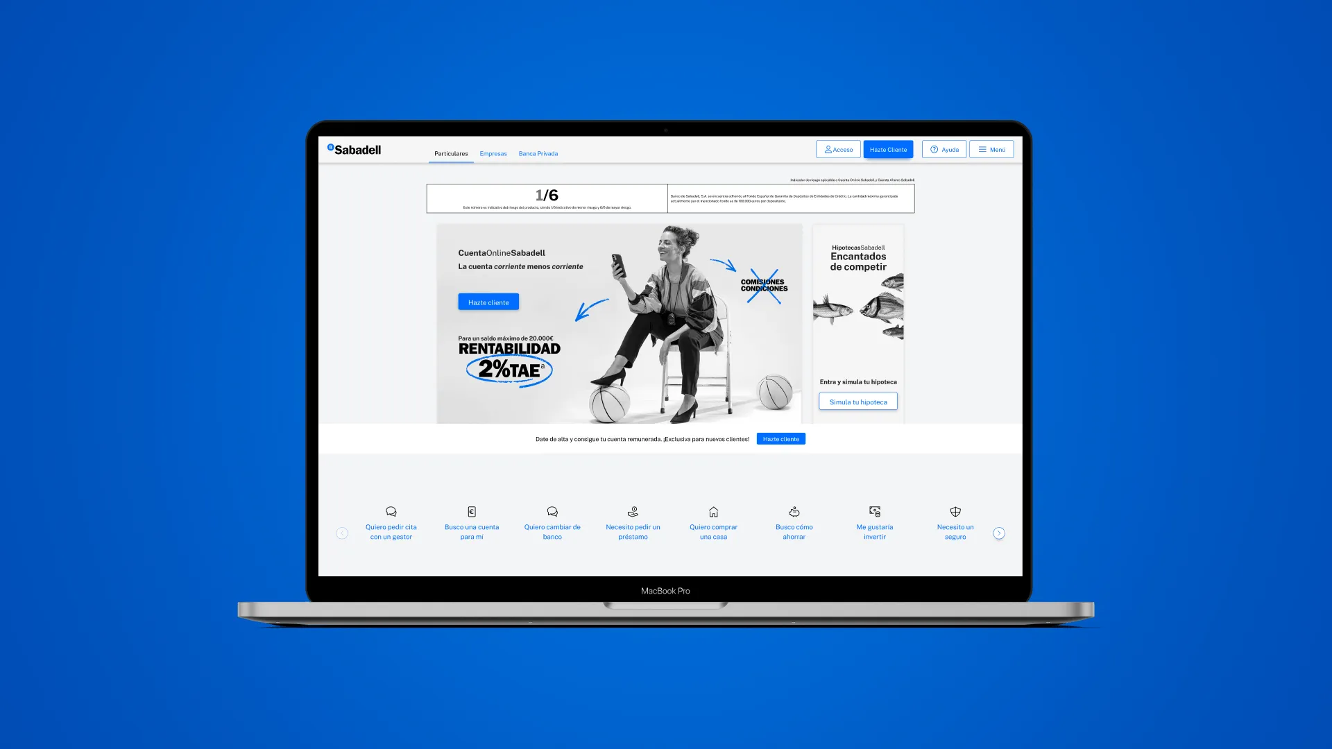 Home pública: landing con hero, productos destacados y accesos directos