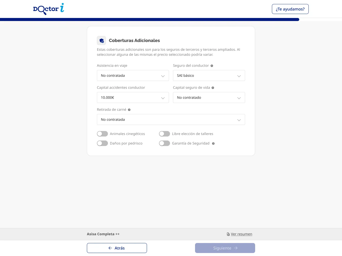 Paso 32 — coberturas adicionales, con el contexto de la cotización anclado abajo