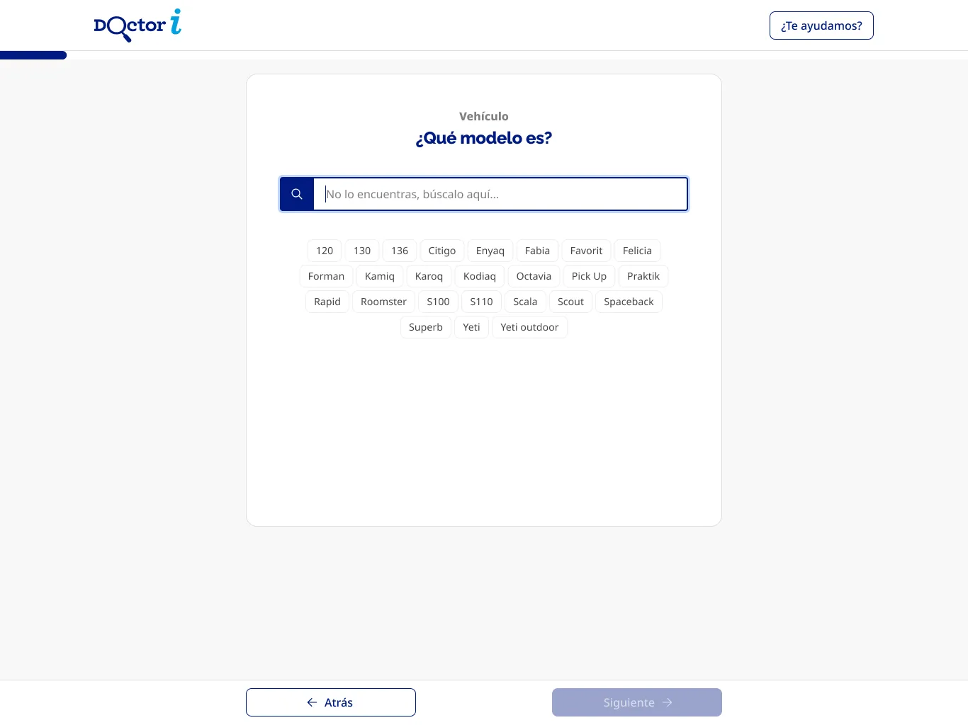 Paso 2 — modelo del vehículo, también resuelto con un grid buscable